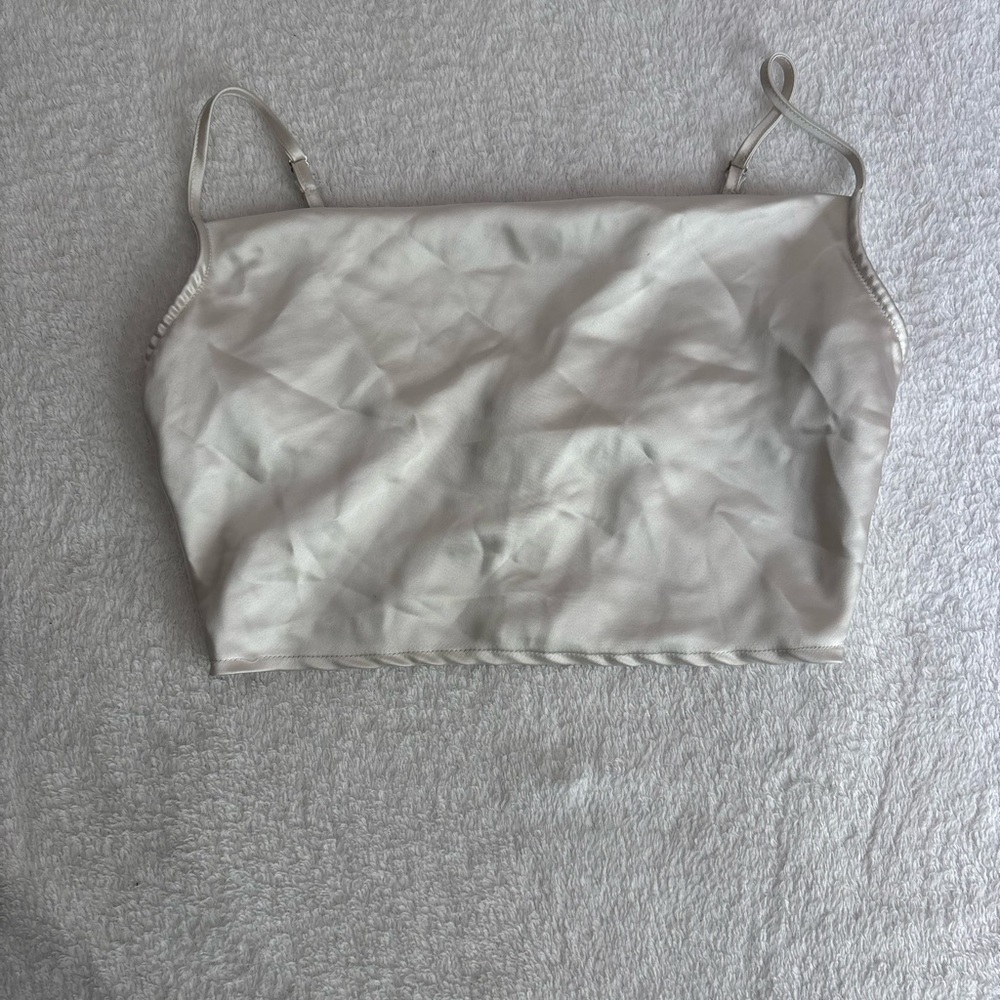 Forever 21 white satin zipper back women’s Camisole tank Top silk crop top